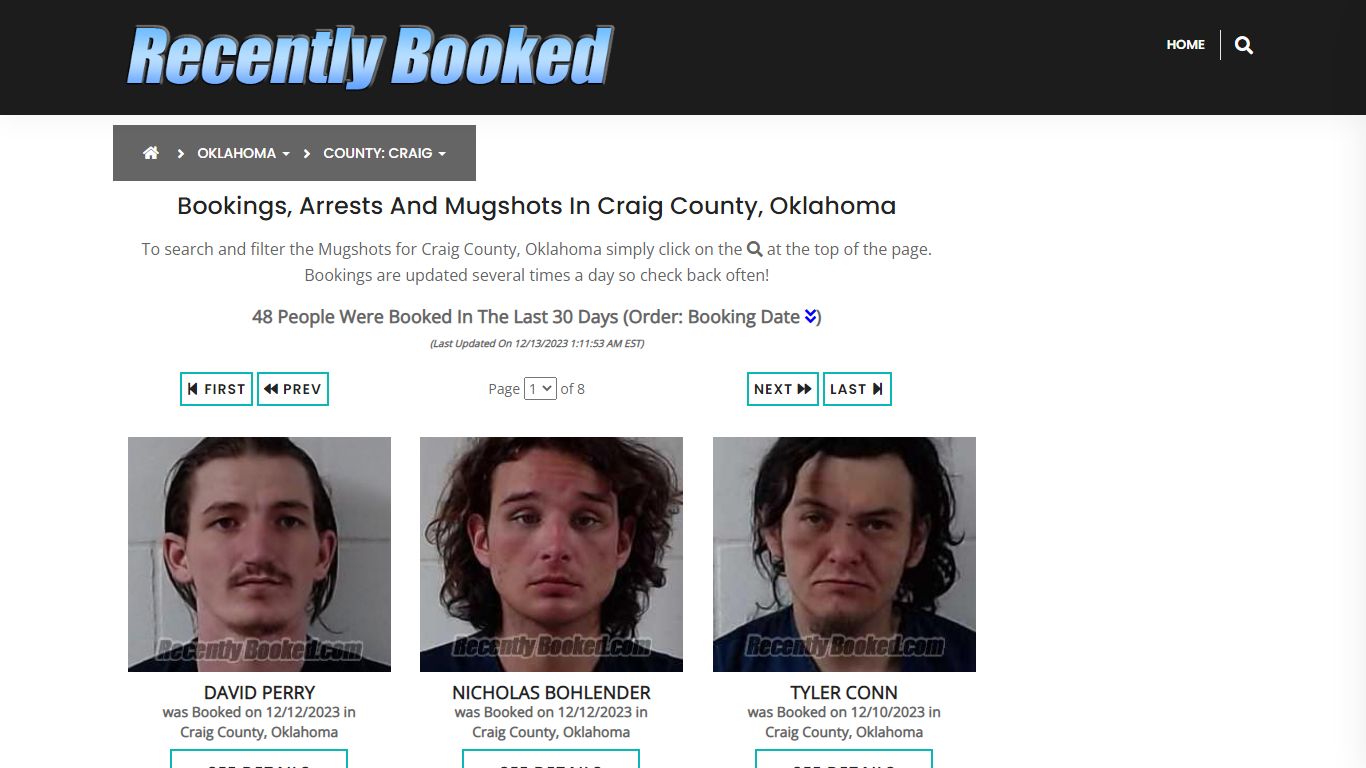 Recent bookings, Arrests, Mugshots in Craig County, Oklahoma